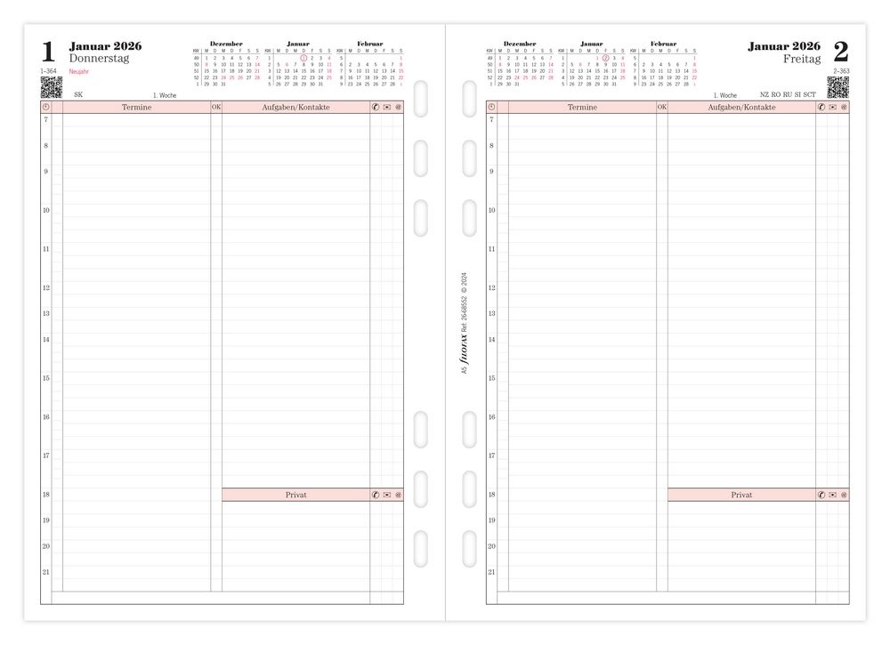 Filofax - Kalendereinlage Professional - A5 - 1 Tag auf 1 Seite - 2026