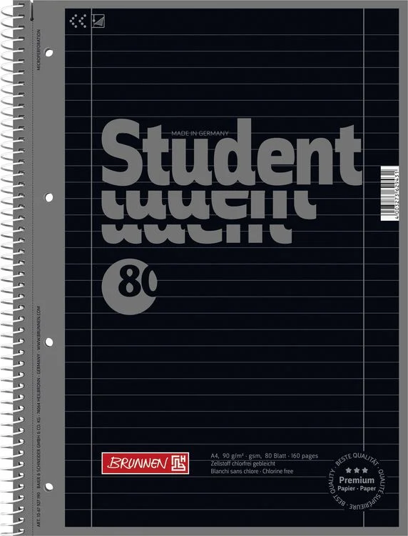 Brunnen - Collegeblock A4 - Lin.27 - liniert - schwarz