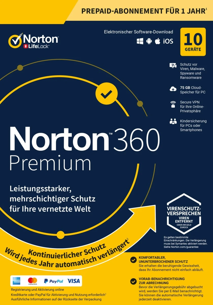 Norton - 75 GB Cloud Backup - ESD - 360 Standard - 10 Geräte - 1 Jahr 