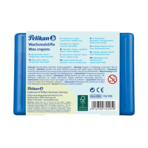 Pelikan® - Wachsmalstift 666/8 - 8 Farben sortiert, rund, Box mit 8 Stiften + 1 Schaber