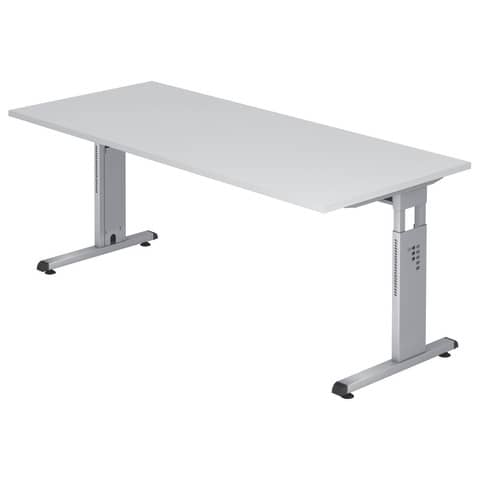 Hammerbacher - Schreibtisch C-Fuß - 180 x 65-85 x 80 cm, höhenverstellbar, Weiß/Silber, mit Montageservice