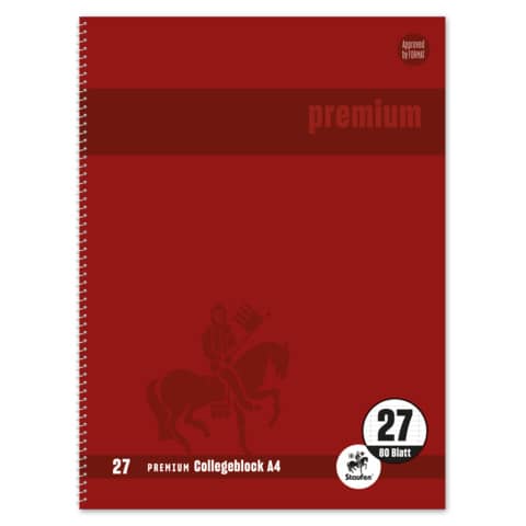 Staufen® - Collegeblock Premium LIN 27 - A4, 80 Blatt, 90 g/qm, rot, liniert mit Doppelrand