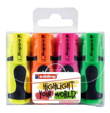 Edding 7 Mini Neon Farben Textmarker - 4 Stück