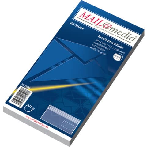 Mayer-bestpac - MAILmedia® - Briefumschläge DIN lang (220x110 mm), mit Fenster, selbstklebend, 25 Stück