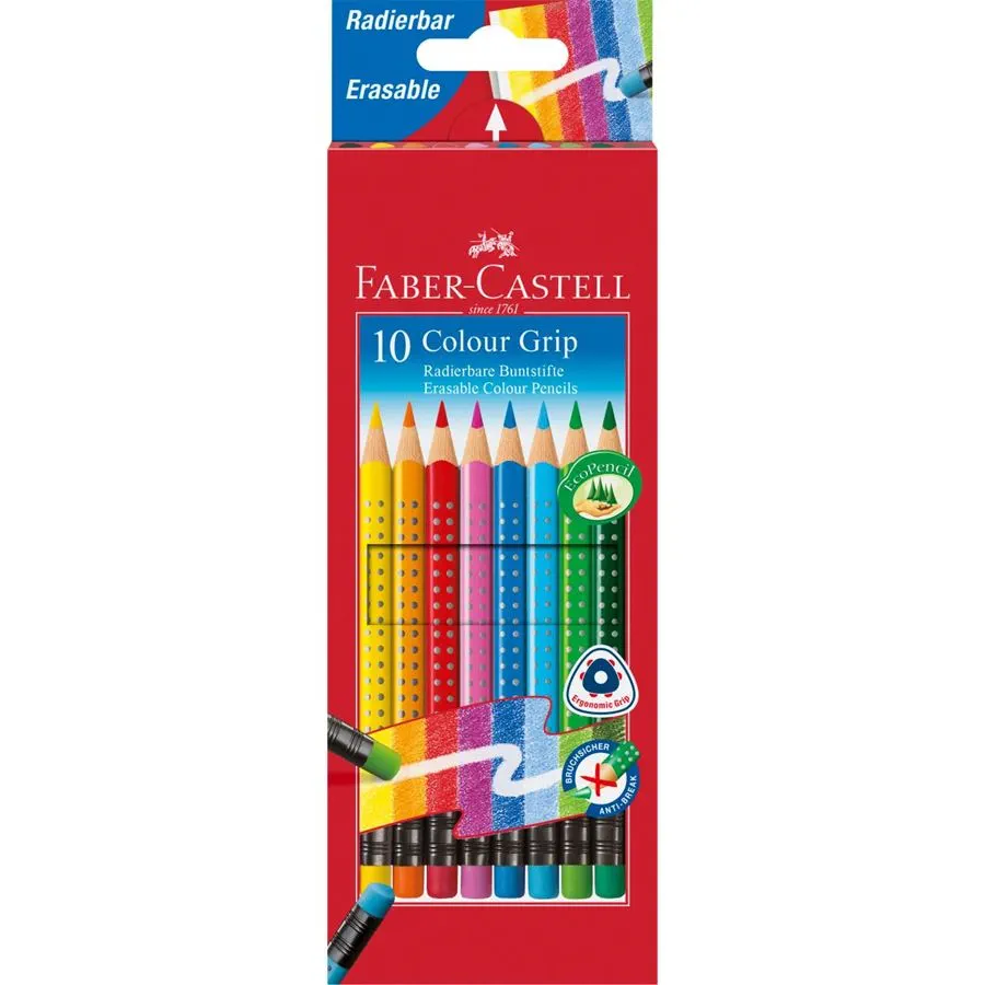 Faber-Castell - Colour Grip Radierbarer Buntstift - 10er Kartonetui