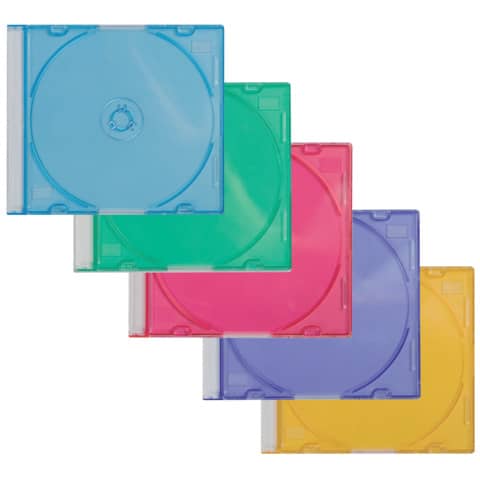 Q-Connect® - CD-Boxen Standard - Slim Line für 1 CD/DVD, farbig sortiert, Packung mit 25 Stück