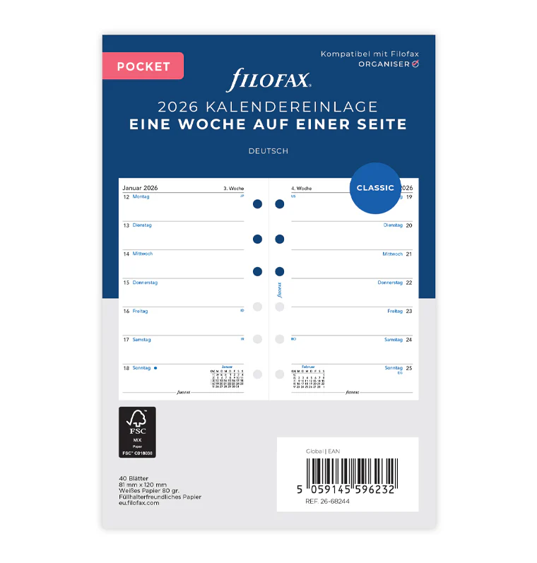 Filofax - Kalendereinlage Pocket - 1 Woche auf 1 Seite - 2026