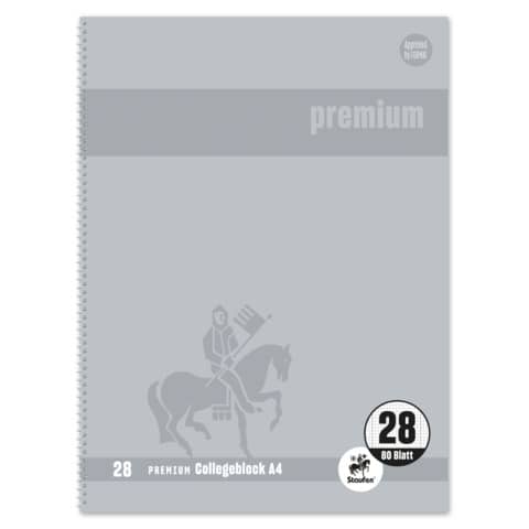 Staufen® - Collegeblock Premium LIN 28 - A4, 80 Blatt, 90 g/qm, grau, kariert mit Doppelrand