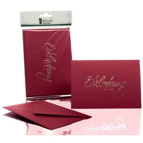 Rössler Papier - Briefkarte Einladung - B6 HD, 5 Karten/5 Umschläge, rosso
