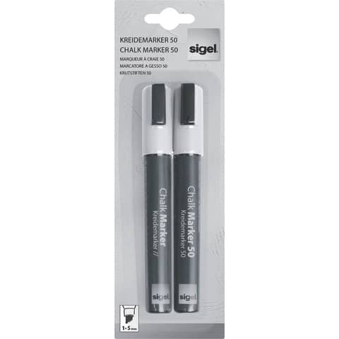 SIGEL - Kreidemarker 50 - Keilspitze, 1-5mm, weiß, 2 Stück