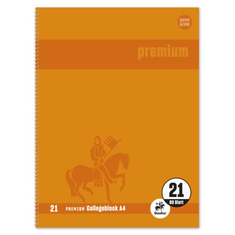 Staufen® - Collegeblock Premium LIN 21 - A4, 80 Blatt, 90 g/qm, orange, liniert mit Rand innen