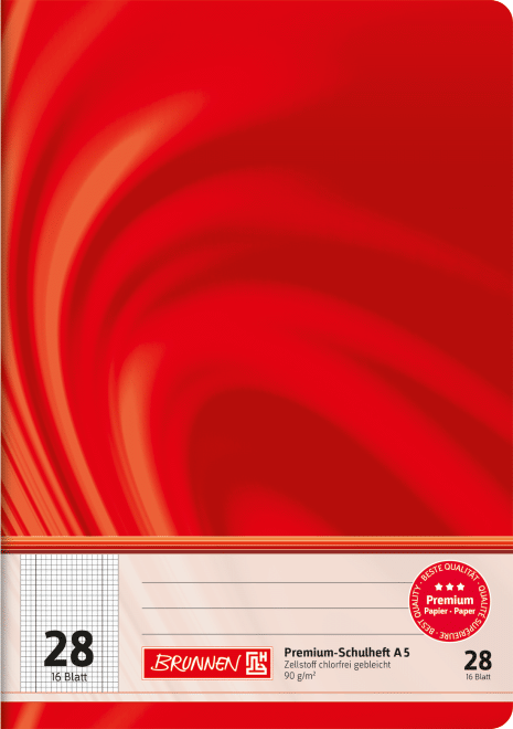 Schulheft Vivendi A5 5 mm kariert, Lineatur durchlaufend, Lin. 28 rot, 16 Blatt