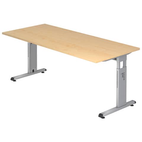 Hammerbacher - Schreibtisch C-Fuß - 180 x 65-85 x 80 cm, höhenverstellbar, Ahorn/Silber, mit Montageservice