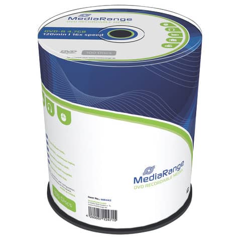 MediaRange - DVD-R 4.7GB, 120min 16-fache Schreibgeschwindigkeit, 100er Cakebox