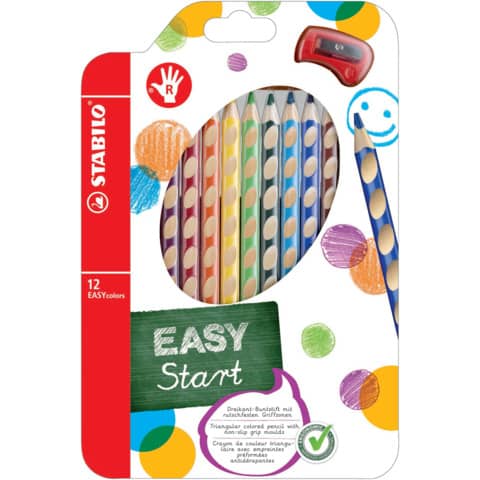 STABILO® - Ergonomischer Buntstift für Rechtshänder - EASYcolors - 12er Pack mit Spitzer - mit 12 verschiedenen Farben
