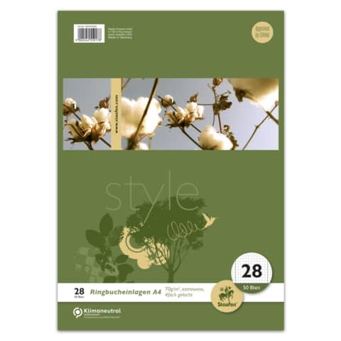 Staufen® style - Ringbucheinlage - LIN28, A4, 50 Blatt, 70 g/qm, kariert mit Randlinien