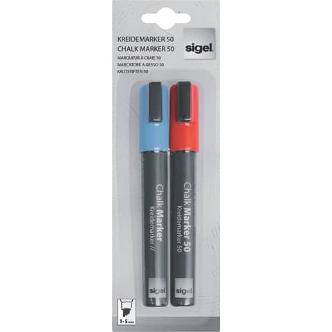 SIGEL - Kreidemarker 50 - Keilspitze, 1-5mm, blau/rot, 2 Stück