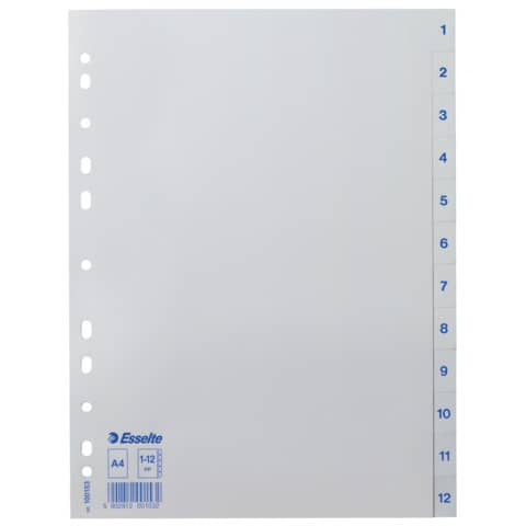 Esselte - Zahlenregister Economy 1-12, A4, PP, 12 Blatt, weiß, Plastik