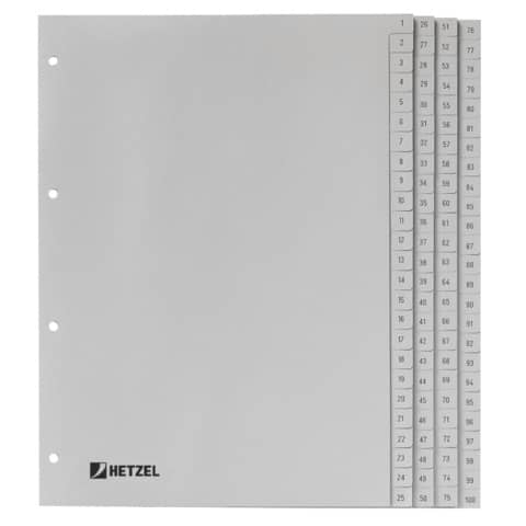 Hetzel - Plastikregisterserie 1-100, A4, PP, 100 Blatt, grau
