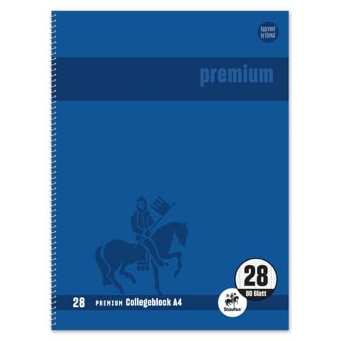 Staufen® - Collegeblock Premium LIN 28 - A4, 80 Blatt, 90 g/qm, blau, kariert mit Doppelrand