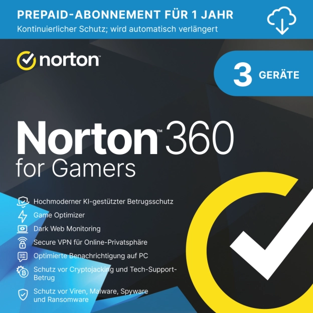 Norton - 50 GB Cloud Backup - ESD - 360 Gaming - 3 Geräte - 1 Jahr 