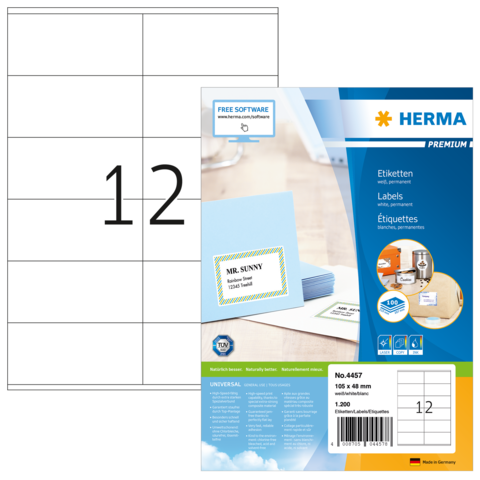 Herma - Kopieretiketten 105x48mm - weiß - 1200 Etiketten