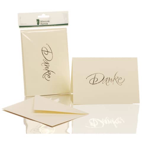 Rössler Papier - Briefkarte Danke - B6 HD, 5 Karten/5 Umschläge, chamois