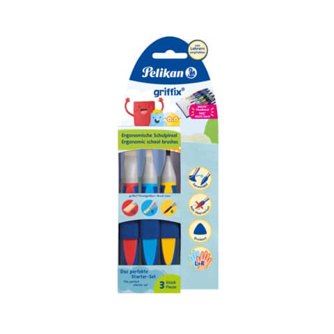 Pelikan® - Schulpinsel griffix - Größe 6-12, Synthetik, 3er Pack