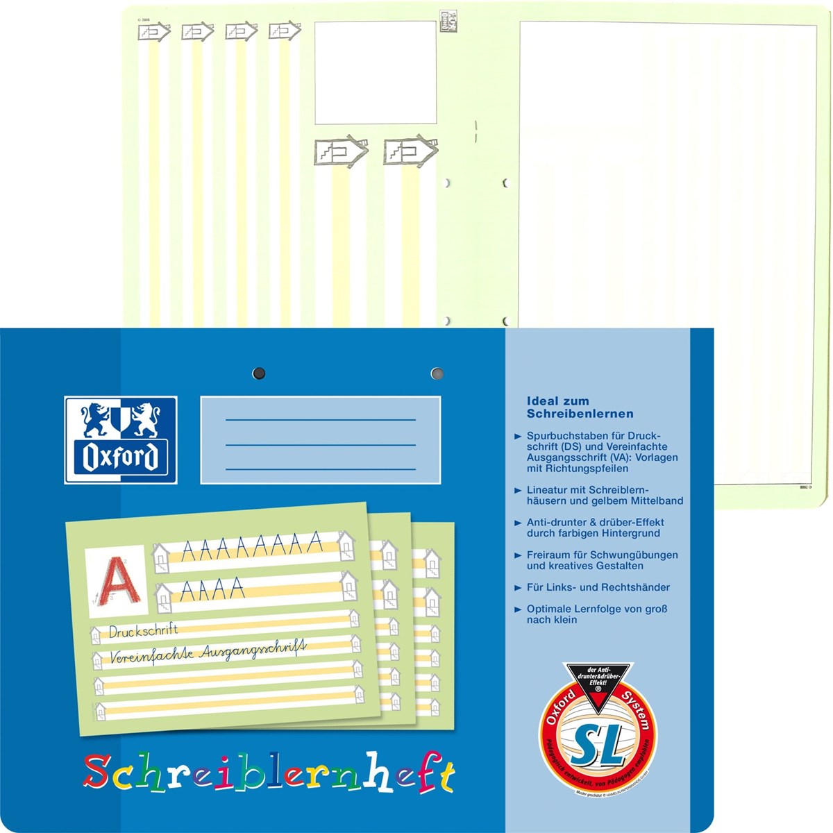 Oxford - Schreiblernheft A4 - Lin. SL 16 Blatt - Blau mit gelben Mittelband 