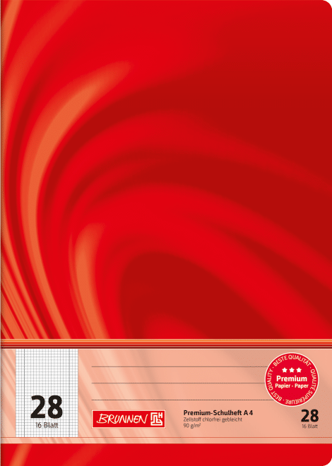 Schulheft Vivendi A4 5 mm kariert, Lineatur durchlaufend, Lin. 28 rot, 16 Blatt*