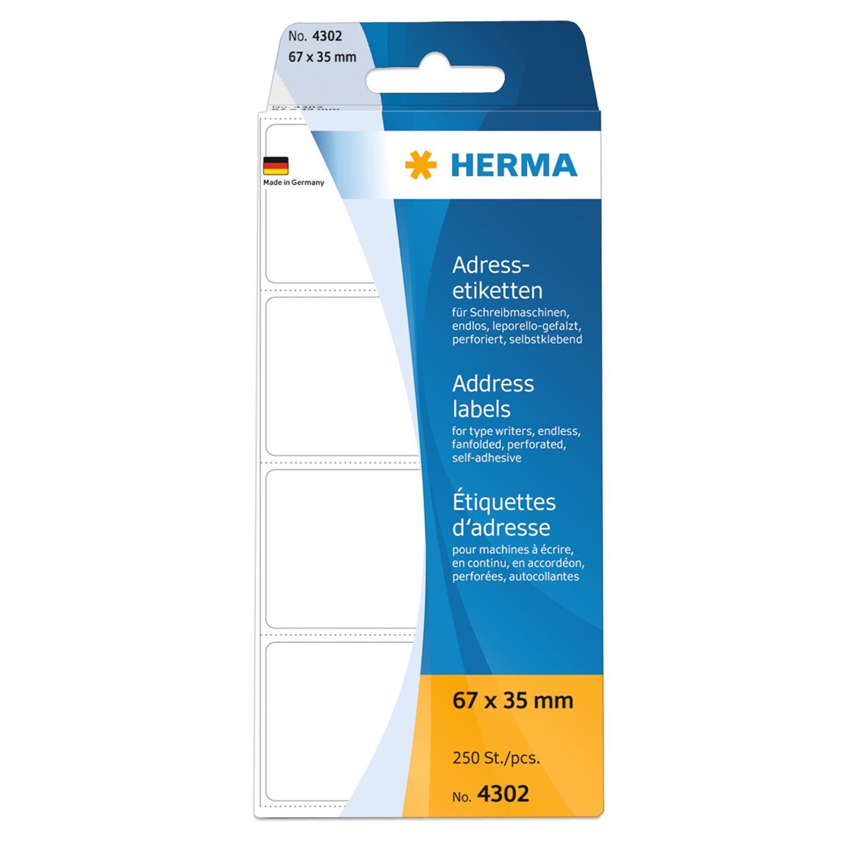 Herma - Adreßetiketten leporello 67 x 35 mm - permanent haftend - weiß - 250 Stück