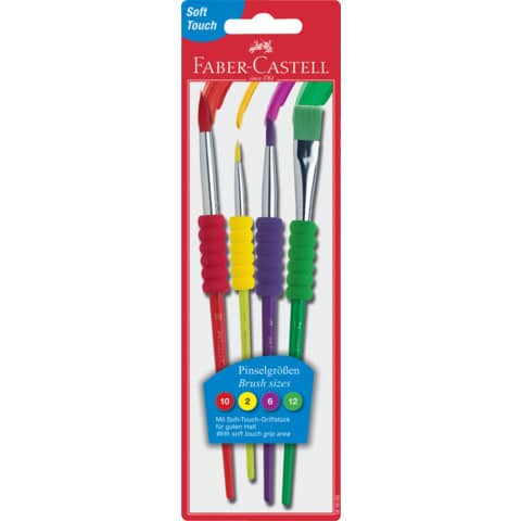 Faber-Castell - 4er Pinselset  - Soft-Touch-Griffstück Größen 2, 6, 10 & 12