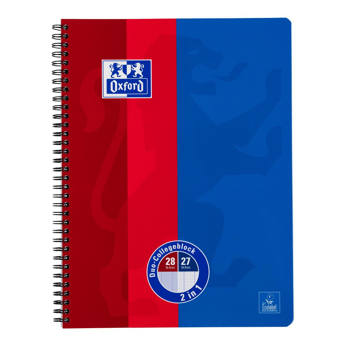 Oxford - Collegblock A4+ - Lin. 27 & 28 - blau - rot - 80 Blatt
