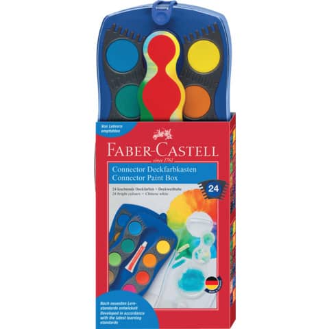FABER-CASTELL - CONNECTOR Farbkasten - 24 Farben, inkl. Deckweiß, blau