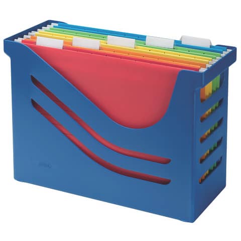 Jalema - Hängemappenbox Re-Solution - blau, gefüllt mit 5 farbigen Hängemappen A4