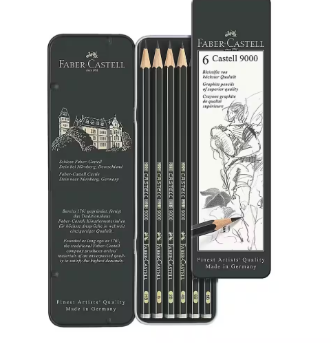 Faber-Castell - Bleistift Set 9000 - 6er Etui - je 1x HB, B, 2B, 4B, 6B & 8B