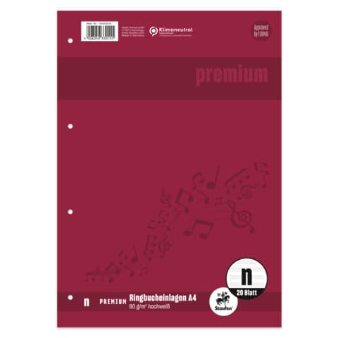 Staufen® - Ringbucheinlage PREMIUM Notenlineatur - A4, 90 g/qm, 20 Blatt