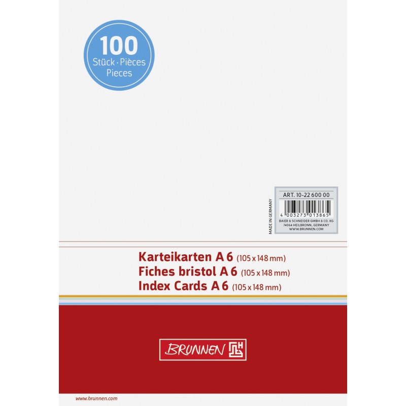 Brunnen Karteikarten A6 - weiß - blanko - 100 Stück – Flexibel & Robust